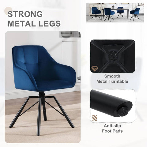 Rootz Swivel Dining Chair - Rotating Chair - Velvet Office Chair - Ergonomic Design - Comfortable Seating - Durable Frame - 58.5cm x 82.5cm x 54.5cm