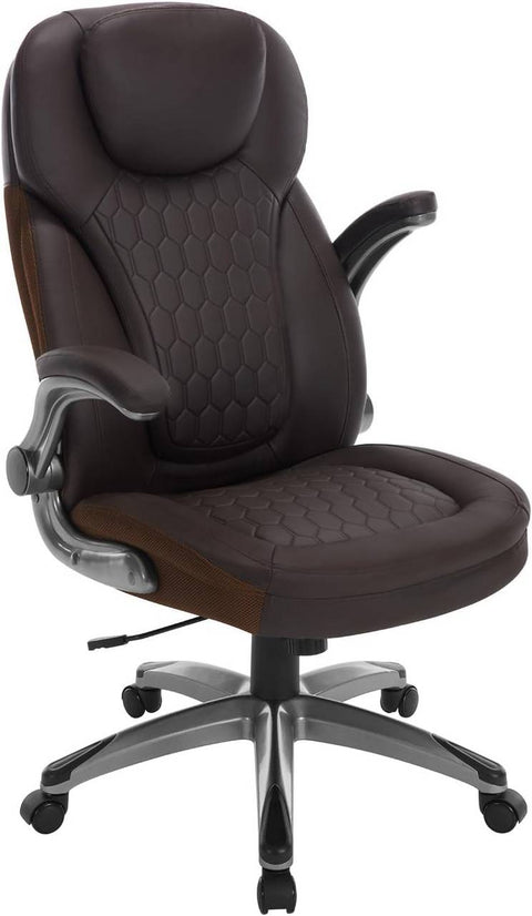 Rootz Ergonomic Executive Swivel Chair - Black/Brown - High Resilience Foam - Adjustable Height - PU Cover - 67 x (114.5-124.5) x 78 cm