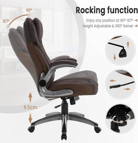 Rootz Ergonomic Executive Swivel Chair - Black/Brown - High Resilience Foam - Adjustable Height - PU Cover - 67 x (114.5-124.5) x 78 cm