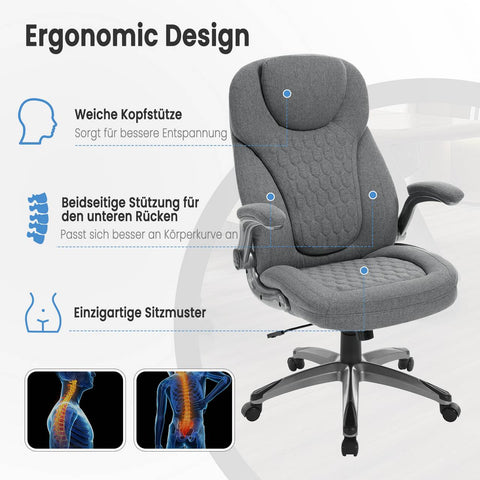 Rootz Ergonomic Office Chair - Executive Chair - Swivel Task Chair - Ultimate Comfort - 67 x (114.5-124.5) x 78 cm - Grey Fabric