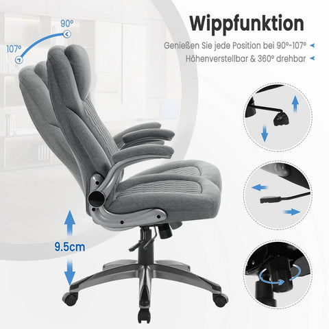 Rootz Ergonomic Office Chair - Executive Chair - Swivel Task Chair - Ultimate Comfort - 67 x (114.5-124.5) x 78 cm - Grey Fabric