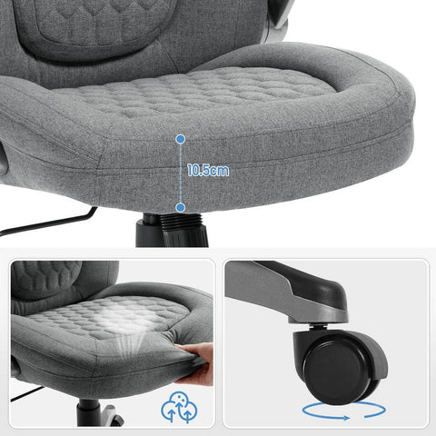 Rootz Ergonomic Office Chair - Executive Chair - Swivel Task Chair - Ultimate Comfort - 67 x (114.5-124.5) x 78 cm - Grey Fabric