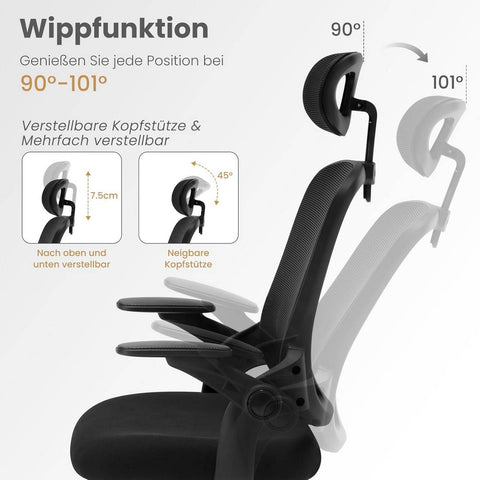 Rootz Ergonomic Office Chair - Desk Chair - Executive Seat - Lumbar Support - 63.5cm x 109.5-117.5cm x 50cm - Black - Mesh Fabric