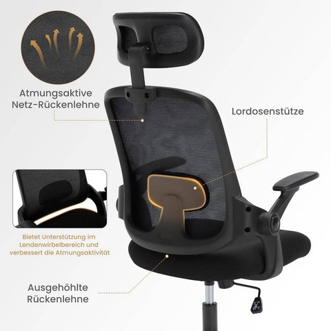 Rootz Ergonomic Office Chair - Desk Chair - Executive Seat - Lumbar Support - 63.5cm x 109.5-117.5cm x 50cm - Black - Mesh Fabric
