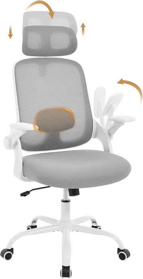 Rootz Ergonomic Office Chair - Desk Chair - Lumbar Support - Adjustability - 63.5cm x 109.5-117.5cm x 50cm - Grey