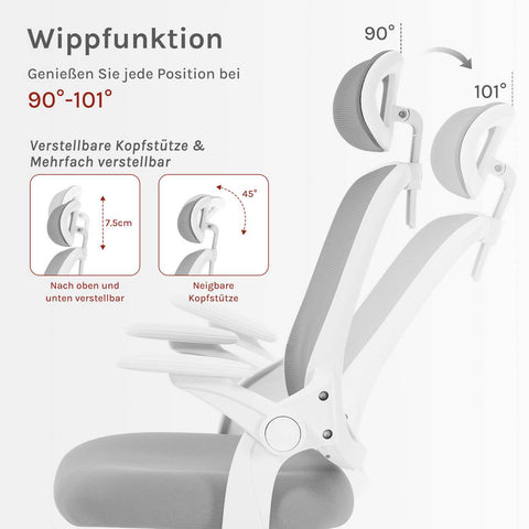 Rootz Ergonomic Office Chair - Desk Chair - Lumbar Support - Adjustability - 63.5cm x 109.5-117.5cm x 50cm - Grey