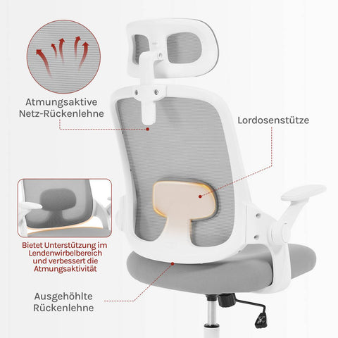 Rootz Ergonomic Office Chair - Desk Chair - Lumbar Support - Adjustability - 63.5cm x 109.5-117.5cm x 50cm - Grey