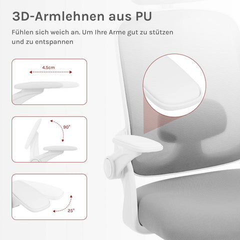Rootz Ergonomic Office Chair - Desk Chair - Lumbar Support - Adjustability - 63.5cm x 109.5-117.5cm x 50cm - Grey