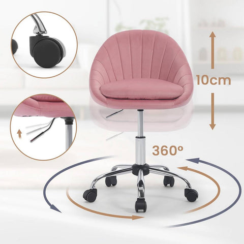 Rootz Office Chair - Velvet Chair - Swivel Chair - Ergonomic Chair - Height Adjustable - 52cm x (72-82)cm x 52cm - Suitable for Home & Office