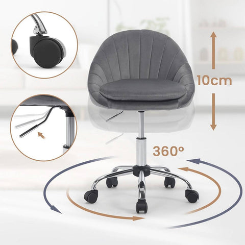 Rootz Office Chair - Velvet Desk Chair - Swivel Chair - Ergonomic Cosmetics Chair - Thick Double Padding - Adjustable Height - 52cm x (72-82cm) x 52cm