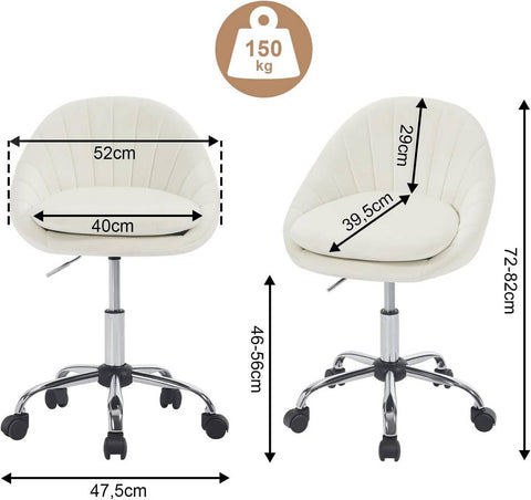 Rootz Ergonomic Office Chair - Velvet Desk Chair - Swivel Computer Chair - Double Cushion - Height Adjustable - 52cm x (72-82cm) x 52cm - Pink/Grey/Beige