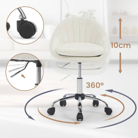 Rootz Ergonomic Office Chair - Velvet Desk Chair - Swivel Computer Chair - Double Cushion - Height Adjustable - 52cm x (72-82cm) x 52cm - Pink/Grey/Beige