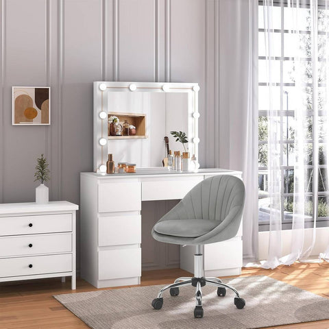 Rootz Ergonomic Office Chair - Makeup Chair - Desk Chair - Comfort & Style - Grey Velvet - 52 x (72-82) x 52 cm