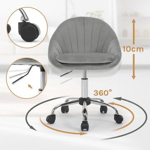 Rootz Ergonomic Office Chair - Makeup Chair - Desk Chair - Comfort & Style - Grey Velvet - 52 x (72-82) x 52 cm
