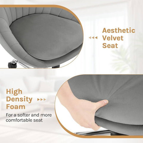 Rootz Ergonomic Office Chair - Makeup Chair - Desk Chair - Comfort & Style - Grey Velvet - 52 x (72-82) x 52 cm
