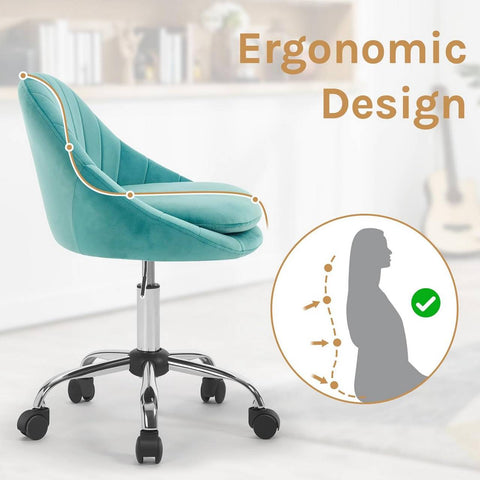 Rootz Ergonomic Office Chair - Makeup Chair - Desk Seating - 150kg Capacity - Velvet Comfort - Blue- 52cm x (72-82)cm x 52cm