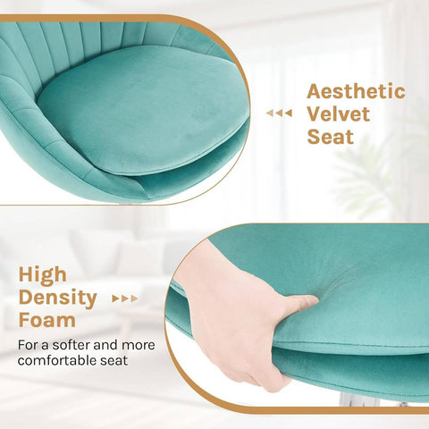 Rootz Ergonomic Office Chair - Makeup Chair - Desk Seating - 150kg Capacity - Velvet Comfort - Blue- 52cm x (72-82)cm x 52cm