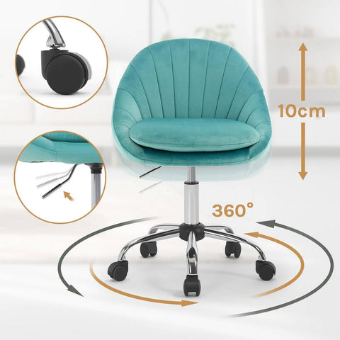 Rootz Ergonomic Office Chair - Makeup Chair - Desk Seating - 150kg Capacity - Velvet Comfort - Blue- 52cm x (72-82)cm x 52cm