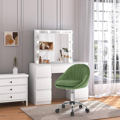 Rootz Ergonomic Office Chair - Makeup Chair - Desk Chair - Supports 150 kg - Velvet Comfort - Dimensions 52 x (72-82) x 52 cm - Stylish Green