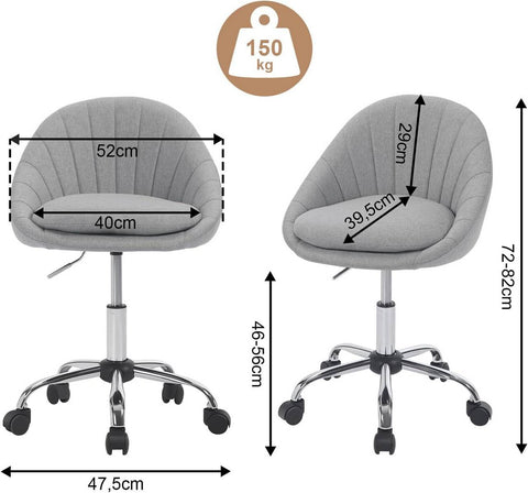 Rootz Ergonomic Office Chair - Modern Desk Chair - Double Padding - Height Adjustable - 52cm x (72-82)cm x 52cm - Gray