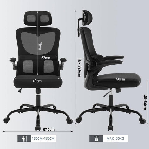 Rootz Ergonomic Office Chair - Swivel Chair - Desk Chair - Lumbar Support - 62cm x (116-123.5cm) x 69.5cm