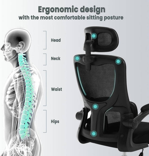 Rootz Ergonomic Office Chair - Swivel Chair - Desk Chair - Lumbar Support - 62cm x (116-123.5cm) x 69.5cm