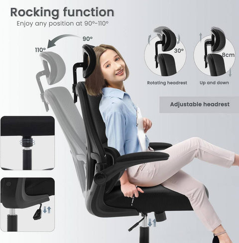 Rootz Ergonomic Office Chair - Swivel Chair - Desk Chair - Lumbar Support - 62cm x (116-123.5cm) x 69.5cm
