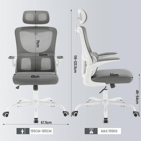 Rootz Ergonomic Office Chair - Desk Chair - Swivel Chair - Elastic Mesh - Lumbar Support - 62cm x (116-123.5)cm x 69.5cm
