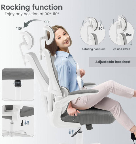 Rootz Ergonomic Office Chair - Desk Chair - Swivel Chair - Elastic Mesh - Lumbar Support - 62cm x (116-123.5)cm x 69.5cm