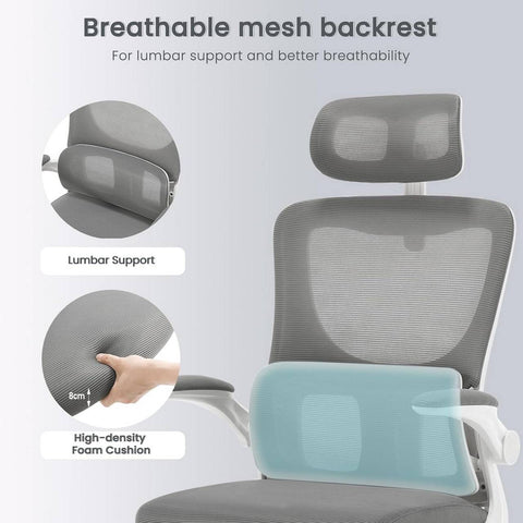 Rootz Ergonomic Office Chair - Desk Chair - Swivel Chair - Elastic Mesh - Lumbar Support - 62cm x (116-123.5)cm x 69.5cm