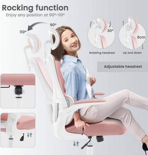 Rootz Ergonomic Office Chair - Mesh Swivel Chair - Computer Chair - Lumbar Support - Adjustable Headrest - 62cm x 116-123.5cm x 69.5cm