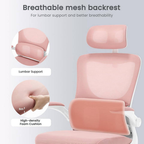 Rootz Ergonomic Office Chair - Mesh Swivel Chair - Computer Chair - Lumbar Support - Adjustable Headrest - 62cm x 116-123.5cm x 69.5cm