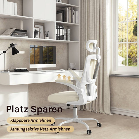 Rootz Office Chair Ergonomic - Desk Chair - Height Adjustable - Spinal Support - White- 62 x (116-123.5) x 69.5cm