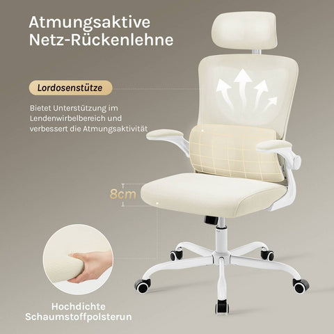 Rootz Office Chair Ergonomic - Desk Chair - Height Adjustable - Spinal Support - White- 62 x (116-123.5) x 69.5cm
