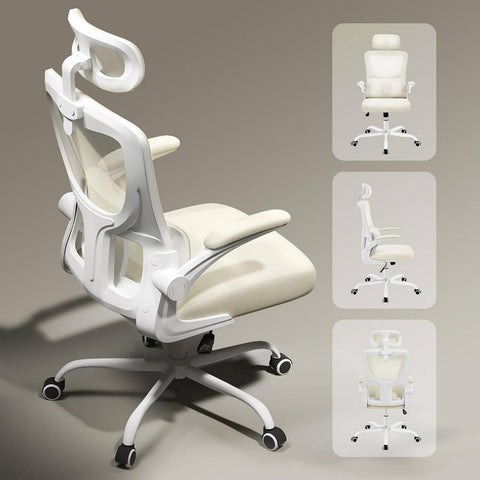 Rootz Office Chair Ergonomic - Desk Chair - Height Adjustable - Spinal Support - White- 62 x (116-123.5) x 69.5cm