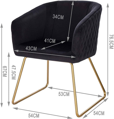 Rootz Velvet Dining Chairs - Golden Metal Legs - Elegant Seating - Comfortable, Durable, Easy Assembly - 43cm x 41cm x 76.5cm