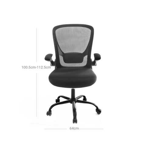 Rootz Mesh Office Chair - Desk Chair - Swivel Chair - Adjustable Lumbar Support - Fold-Up Armrests - Breathable Mesh - 66cm x 60cm x (99-107)cm