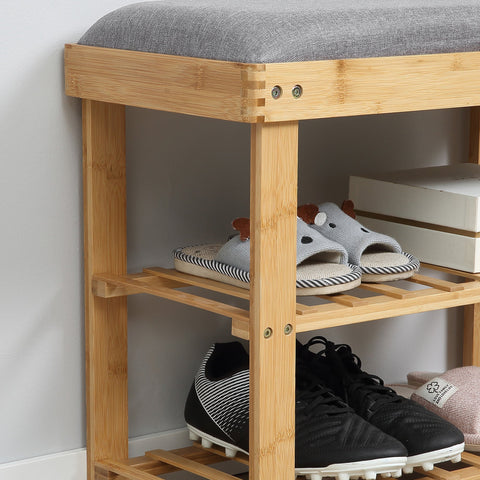 Rootz Bamboo Shoe Bench - Entryway Organizer - 2 Tier Shelf - Integrated Pillow - Durable Bamboo - 60cm x 29cm x 50cm