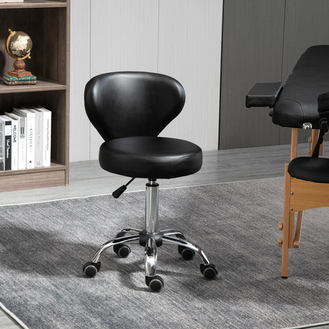 Rootz Rolling Massage Stool - Rotating Work Stool - Ergonomic Seat - Height-Adjustable Comfort - 45L x 54W x 73-88H cm, Black PU Leather Cover