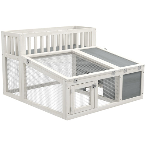 Rootz Rabbit Hint - Wooden Rabbit Hutch - Bunny Cage - Plant Shelf - Large Space - 94L x 90B x 60H cm