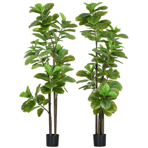 Rootz Set of 2 Artificial Plants - Fiddle Leaf Fig - Ficus Lyrata - Flawless Reality - Height 180cm with Pot - Ø17.5 x 14.5H cm