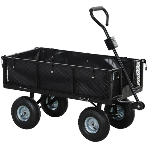 Rootz Garden Car - 4-Wheel Trolley - Steel Wagon - Removable Sides - 300kg Load - 105x51x54cm, 25cm Wheels, Rotatable Handle
