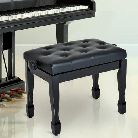 Rootz Adjustable Piano Stool - Musician Bench - Keyboard Seat - Ultimate Comfort - Height Adjustable - Elegant Design - 64cm x 35cm x 45-55cm - Solid Wood & Faux Leather