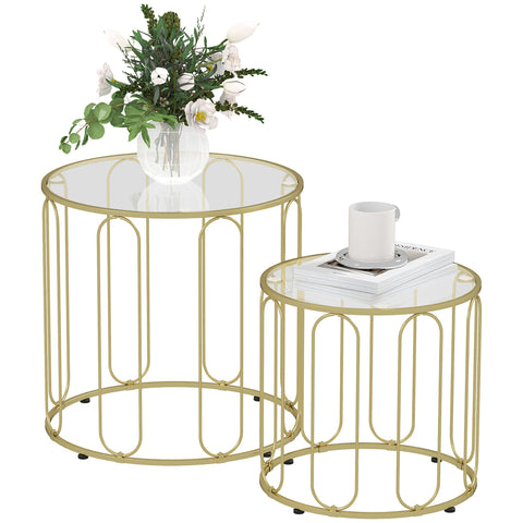 Rootz Nesting Coffee Tables Set - Glass End Tables - Modern Side Table - Elegant Design - 50x50cm & 40x40cm