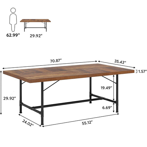 Rootz Rustic Conference Table - Meeting Table - Industrial Table - Scratch-Resistant Surface -180.00 cm x 90.00 cm x 76.00 cm. - Seats 6-8 Comfortably