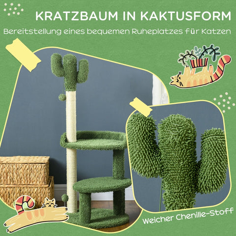 Rootz Cat Tree - Cactus Design - Cat Scratching Post - Cat Activity Center - Durable Chipboard - Soft Fabric Cover - 2 Play Balls - 49cm Base x 111cm Height