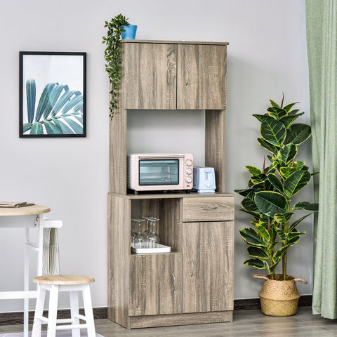Rootz Kitchen Cabinet - Cupboard - Storage Unit - Extra Sophistication - 71cm x 41cm x 178cm - E1 Chipboard - Grey Brown