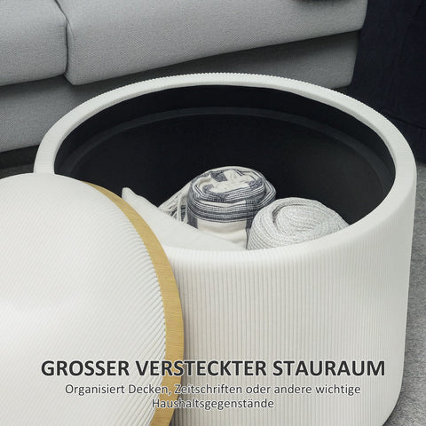 Rootz Round Storage Stool - Footrest - White Ottoman - Hidden Storage - 42cm Height