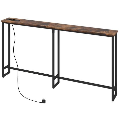 Rootz Slim Console Table with Charging Station - Industrial Side Table - Narrow Hallway Table - Built-in Charging Ports - 160cm x 80cm
