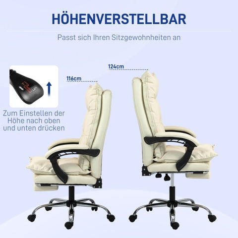 Rootz Ergonomic Office Chair - Computer Chair - Swivel Chair - Faux Leather - Adjustable Height - Beige - 66cm x 72cm x 130cm